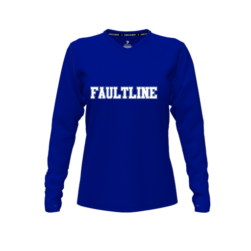 [FTLVCFRY-FYXS-LOGO3] Decker Comfort T-Shirt (Female Youth XS, Royal, V Neck, Logo 3, Long Sleeve)
