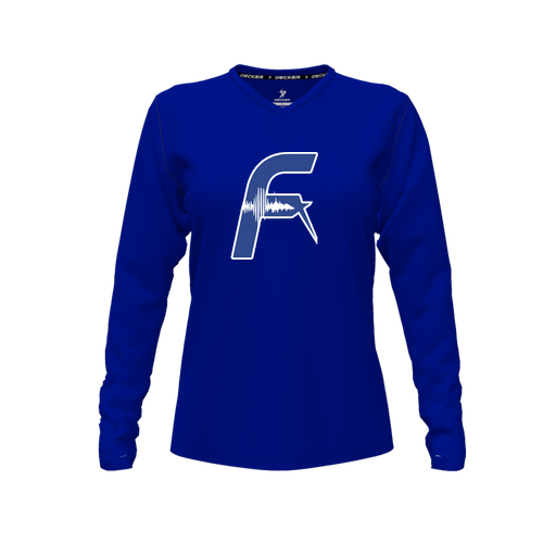 [FTLVPTRY-FYXS-LOGO1] Decker Performance T-Shirt (Female Youth XS, Royal, V Neck, Logo 1, Long Sleeve)