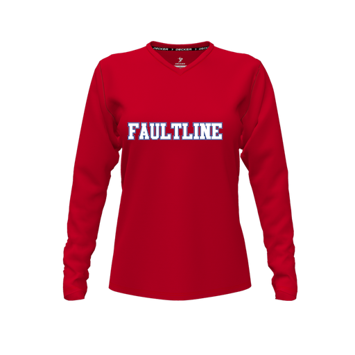 [CUS-DFW-TEES-PER-VNK-LSL-RED-FYXS-LOGO3] Decker Performance T-Shirt (Female Youth XS, Red, V Neck, Logo 3, Long Sleeve)